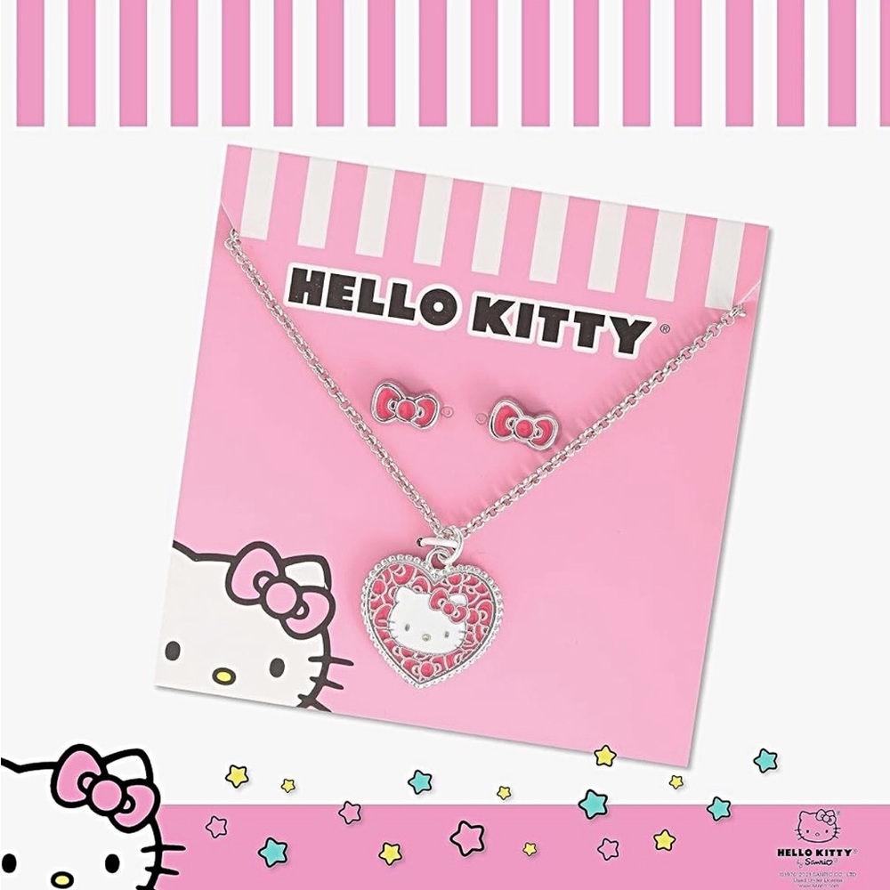 🆕 Hello Kitty Sanrio Fashion Jewelry - Pendant Necklace Bow Earrings